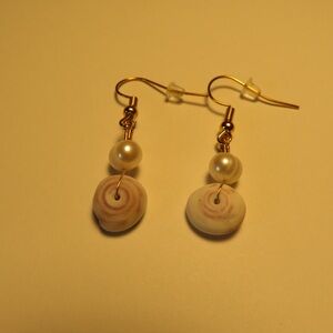 Handcrafted Gold Puka Shell Earrings With Pearls